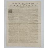 'The Country Journal or the Craftsman. By Caleb D'Anvers, of Gray's-Inn, Esq.'. Original 4pp tabloid