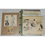 Original artwork. White file comprising twenty one original pen and ink cartoons and caricatures,