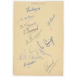 Warwickshire C.C.C. 1948. Album page nicely signed in ink, one in pencil, by eleven members of the