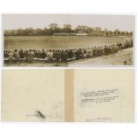 England v South Africa. 'First Test Match' 1929. Two original sepia press photographs joined