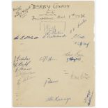 Derby County F.C. 1936/37. Large page taken from the visitor's book of the Stratford Hotel,