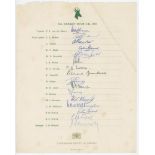 South Africa 1965. Official autograph sheet for the South Africa tour of England 1965. Fully