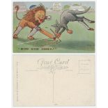 'Who Said Ashes? Test Match England v Australia' 1926. Colour postcard featuring a cartoon by F.G.