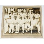 Nottinghamshire 1932. Original sepia photograph of the Notts team, seated and standing in rows