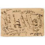 West Indies tour to England 1928. Small album page signed in black ink by sixteen members of the