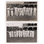 Scarborough Cricket Festival 1933 and 1934. Two mono real photograph postcards of teams standing