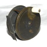 Fishing. Brass fly reel by C. Farlow & Co. of The Strand, London, late 1800s. Original bone