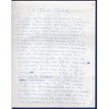 Neville Cardus. 'Thoroughbreds in Cricket 1973'. Five page handwritten manuscript of an article