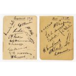 England v The Rest 1930. Two small album pages nicely signed in ink by twenty players who played