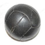 Early football style leather medicine ball. Maker and date unknown. Approx. 9" diameter. G/VG -