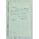 Thomas William Garrett. New South Wales & Australia 1876-1898. One page handwritten letter, dated