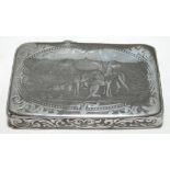 Cricket snuff box mid-1800s. Silver plated snuff box with greyhound scene to lid and cricket scene