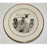 'Celebrating the 3 W's'. Dinner plate with transfer image of Frank Worrell, Cylde Walcott and