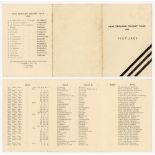 New Zealand tour to England 1949. Official folding players' itinerary card listing tour fixtures and