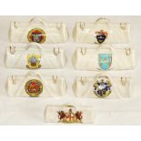 Crested cricket bags. Four large crested china cricket bags with colour emblems. 'Totnes',