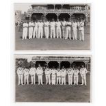 Scarborough Cricket Festival 1928. Two mono plain back real photograph postcards of teams standing