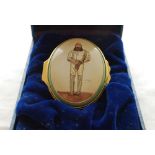 'W.G. Grace'. Halcyon Days oval enamelled pill box. The lid decorated with full length figure of