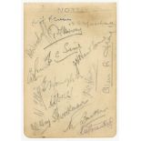 Nottinghamshire and Warwickshire 1946. Album page signed in pencil (one in ink) by sixteen players
