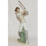 Lladro, Spain. 'Cricket Player'. Elegant porcelain figure of a cricketer playing a flowing drive,