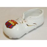 F.C. Barcelona. Crested football boot with emblem of F.C. Barcelona to toe. Gilt lustre worn. 5"