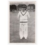 Scarborough Cricket Festival 1957. Mono real photograph plain back postcard of Fred Trueman standing