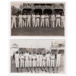 Scarborough Cricket Festival 1928. Two mono plain back real photograph postcards of teams standing