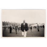 Scarborough Cricket Festival 1956. Mono real photograph plain back postcard of Johnny Wardle walking