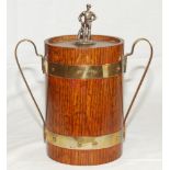 Cricket ice bucket. Wooden two handled metal lined ice bucket. The wooden ice bucket with brass