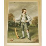 'Louis Busiere. Portrait of Lewis Cage standing in a landscape, holding cricket bat and standing
