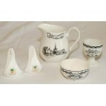 Golfing ceramics. Selection, a small jug, small finger bowl, an egg cup and two golf club head