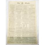 'The World'. Early and original four page newspaper dated 14th May 1791, with partial revenue