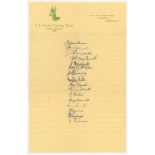 South Africa tour to England 1955. Autograph sheet of the 1955 South Africa touring party on