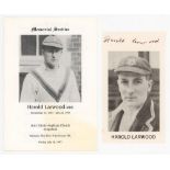 Harold Larwood. Nottinghamshire & England 1924-1938. Rarer official order of service for the