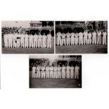 Scarborough Cricket Festival 1949. Three mono real photograph postcards of teams standing in one row