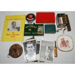 Cricket ephemera. A small box comprising a mixed selection of mainly cricket ephemera including