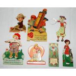 Golf valentine cards 1910s/1920s. Four cut out valentine cards, a bookmark, and two tally cards/