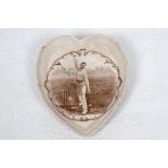 Tom Richardson, Surrey & England 1892-1904. Heart shaped pin tray with gilded and scalloped rim with