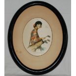 Golf portraits c.1920. A very attractive pair of original portraits painted on silk, each of a lady,