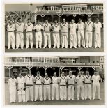 Scarborough Festival 1954 & 1955. Two original mono photographs of teams lined up in one row wearing