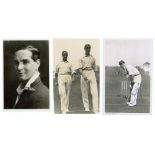 Yorkshire. Herbert Sutcliffe, Len Hutton and George Macaulay signed postcards. Two mono real