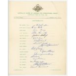 Australia tour to England 1964. Official autograph sheet fully signed in ink by all seventeen