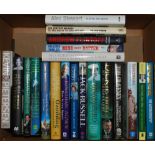 England signed biographies and autobiographies. Two boxes comprising fifty seven modern hardback