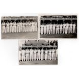 Scarborough Cricket Festival 1955. Three mono real photograph plain back postcards of teams standing