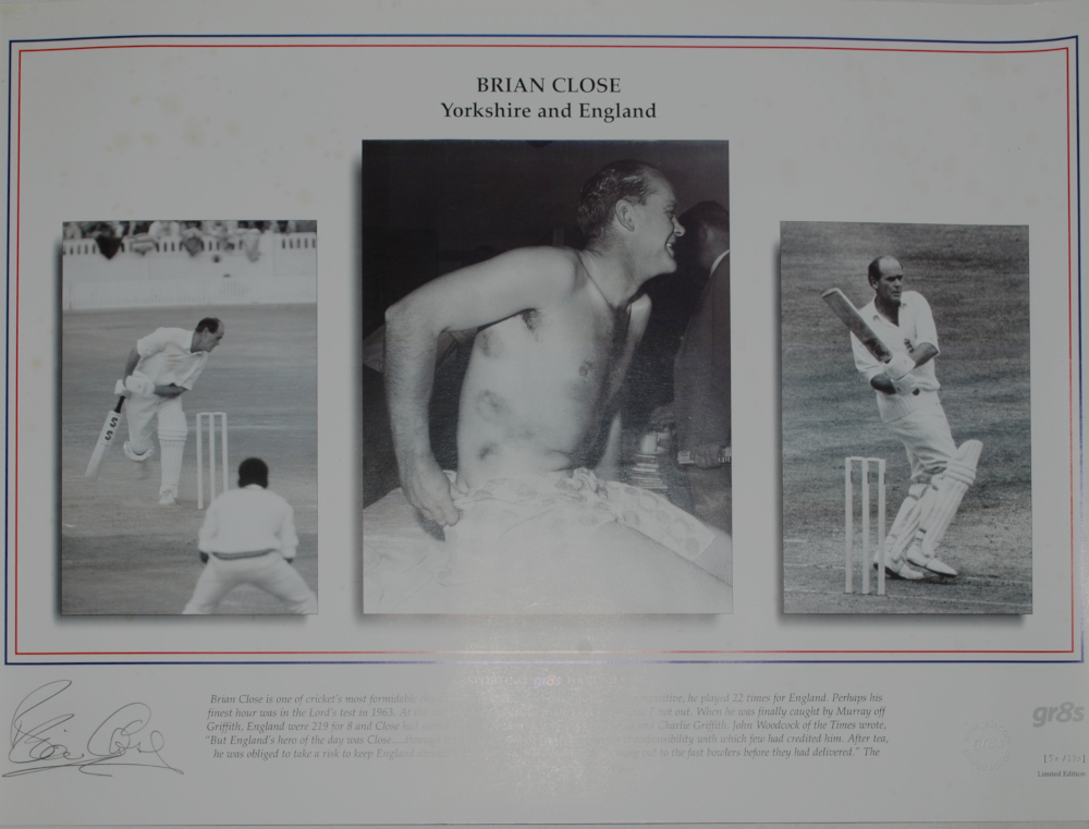 'Brian Close. Yorkshire and England. Sporting Gr8s Hardmen'. Limited edition print of a montage of