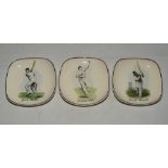 'Maurice Tate, Frank Worrell and Jack Hobbs'. Three Sandland Ware ceramic trinket/ash trays with