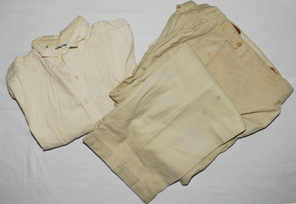 Kenneth Cranston. Lancashire & England 1947-1948. A selection of creme cricket shirts and trousers
