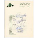 Australia tour to England 1972. Official autograph sheet fully signed by all seventeen playing