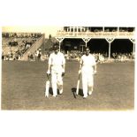 Herbert Sutcliffe and Arthur Mitchell. Original mono real photograph postcard of Sutcliffe and
