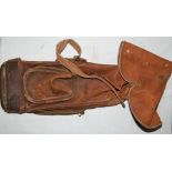 Leather golf bag with zip hood and side pockets c.1920s. Vacca Sports Goods. Surface wear and some