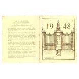 M.C.C. 1948. Official M.C.C. Christmas card with '1948' and illustration of the Grace Gates to